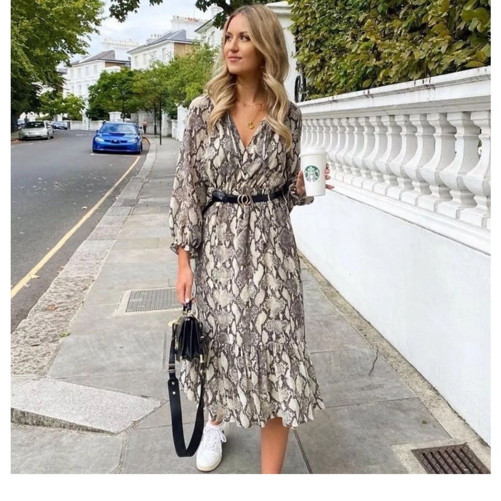 Zara Python Snake Print Dress With Belt - image 5